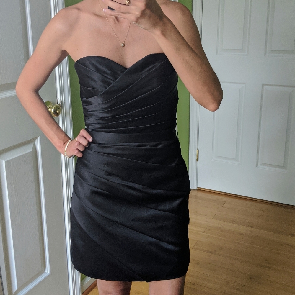 Black Sateen Sweetheart Strapless Dress, Size XS